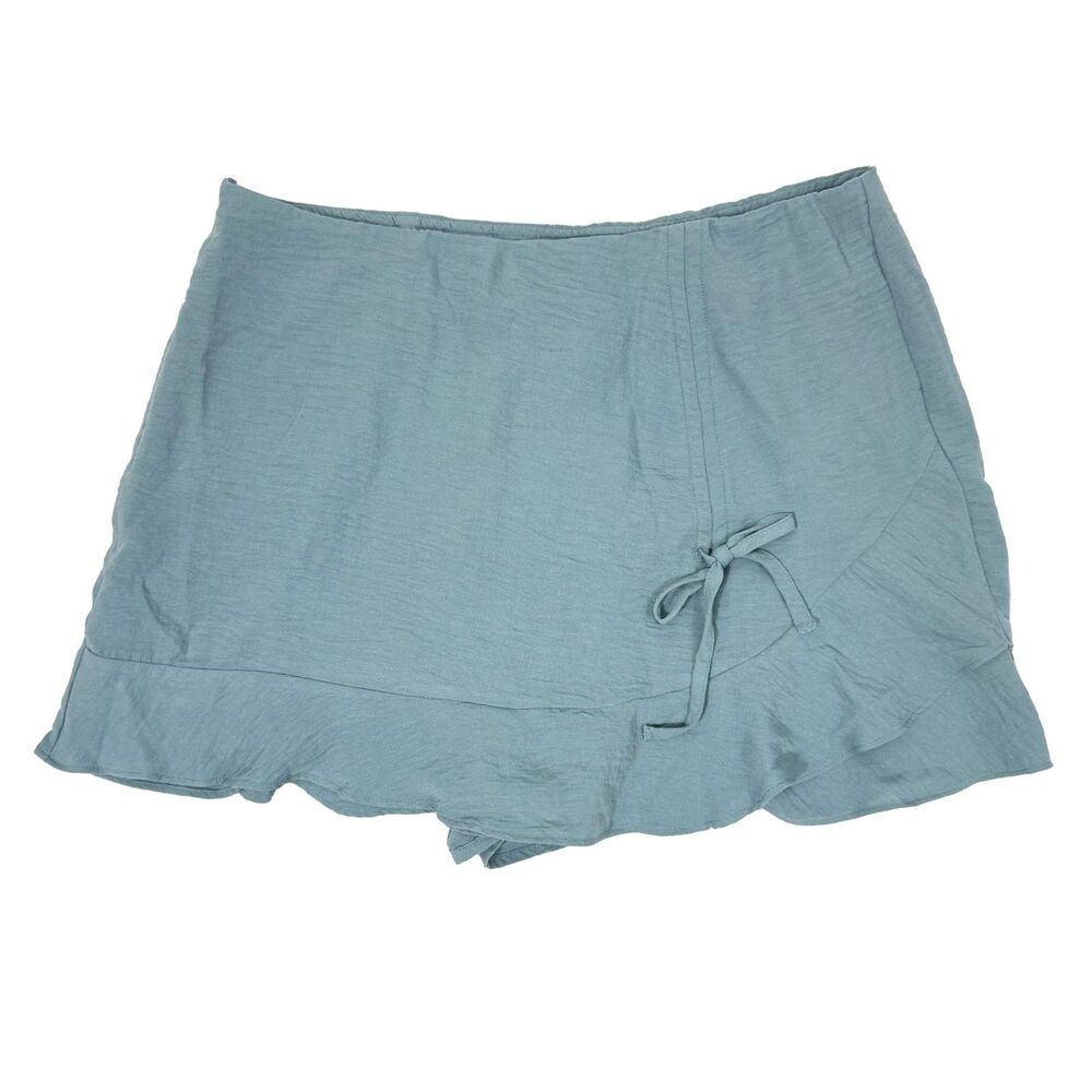 HALARA Tie Gather Side Zip Mini Ruffle 2-in-1 Mini Skirt w/ Shorts L Blue NWT B2